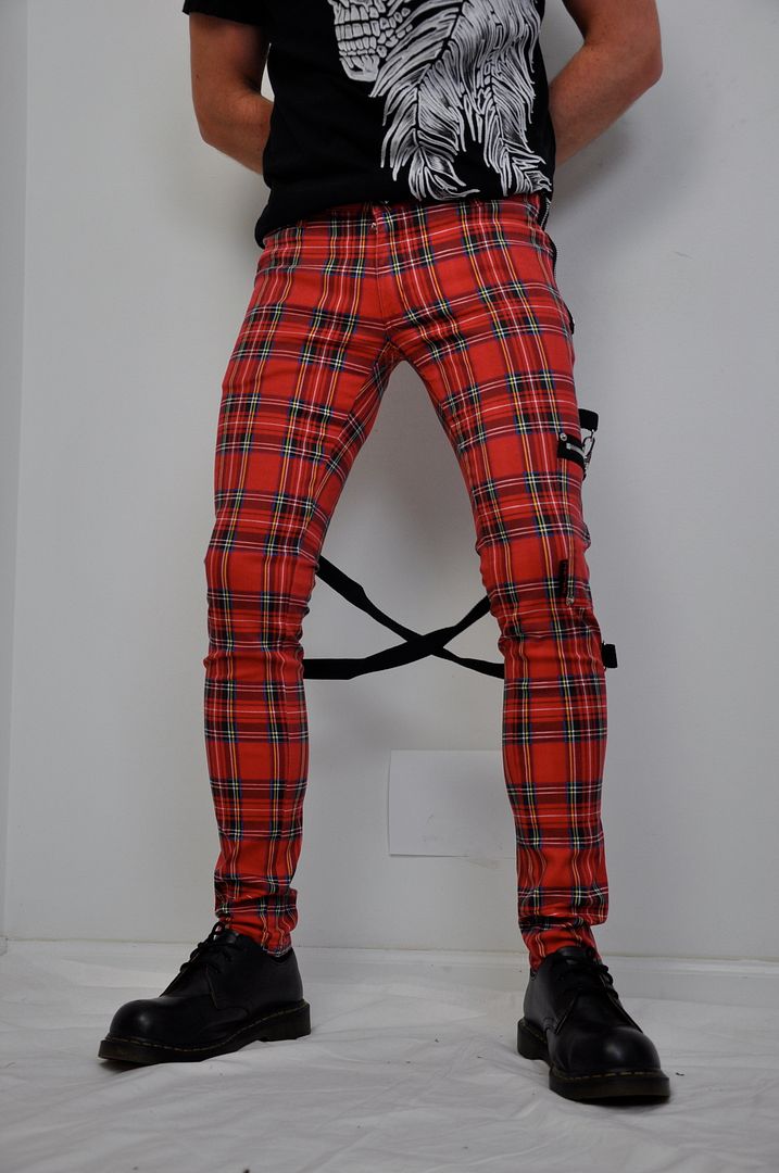 red plaid punk pants
